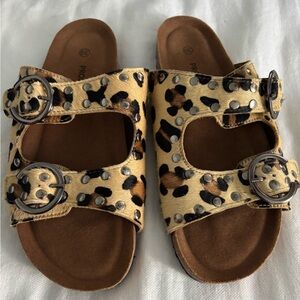Promod Leopard Print Birkenstock-Style Sandals Sz 39